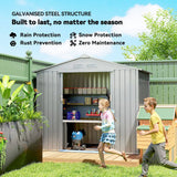 Outsunny 7 x 4ft Lockable Metal Garden Tool Shed with Foundation Kit & Sloping Roof – Light Grey