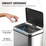 HOMCOM 50L Stainless Steel Sensor Bin with Soft-Close Lid – Touchless Automatic Kitchen Bin, Silver Tone