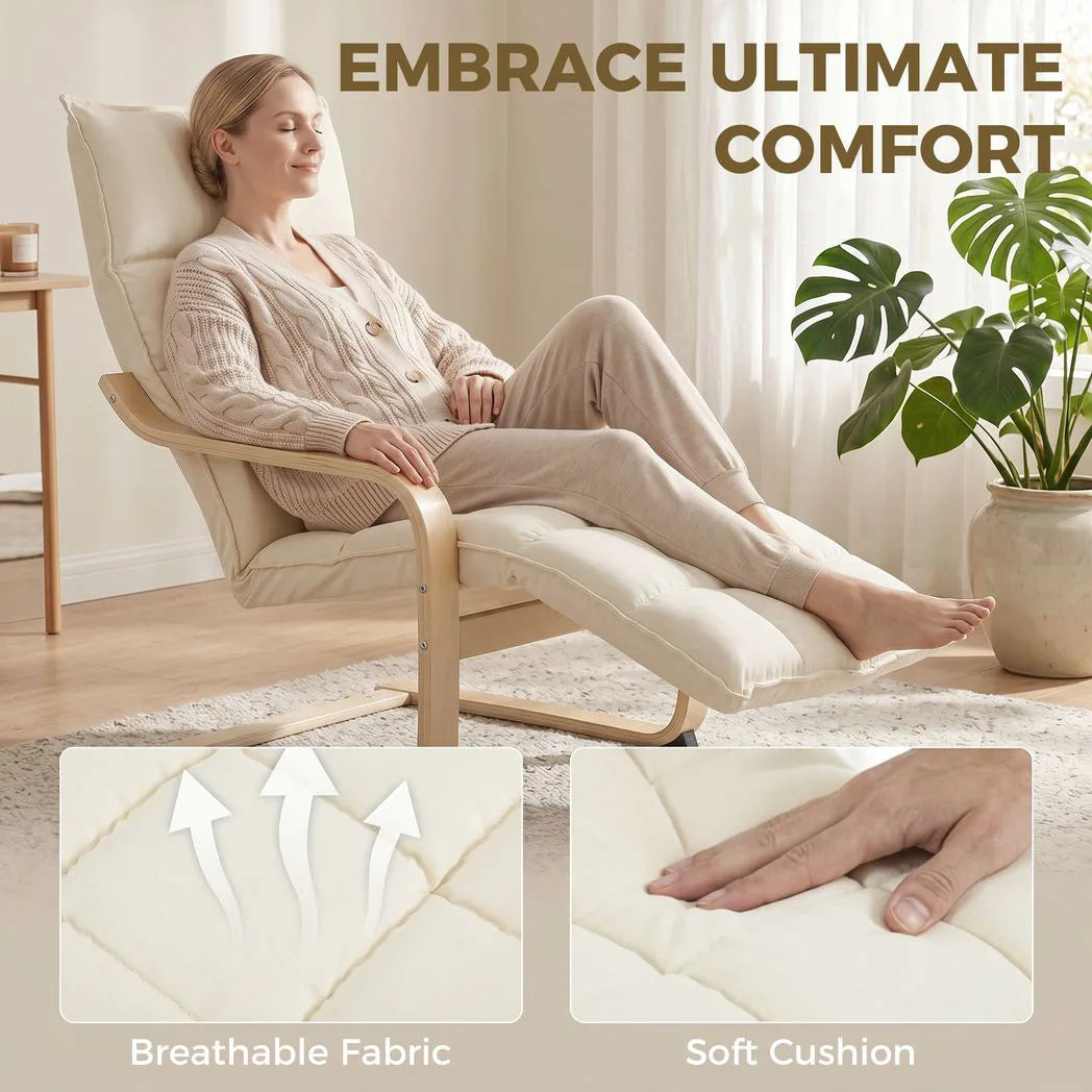 HOMCOM Modern Accent Chair with Footrest, Plush Cushion and Curved Legs – Tufted Lounge Armchair, Cream White