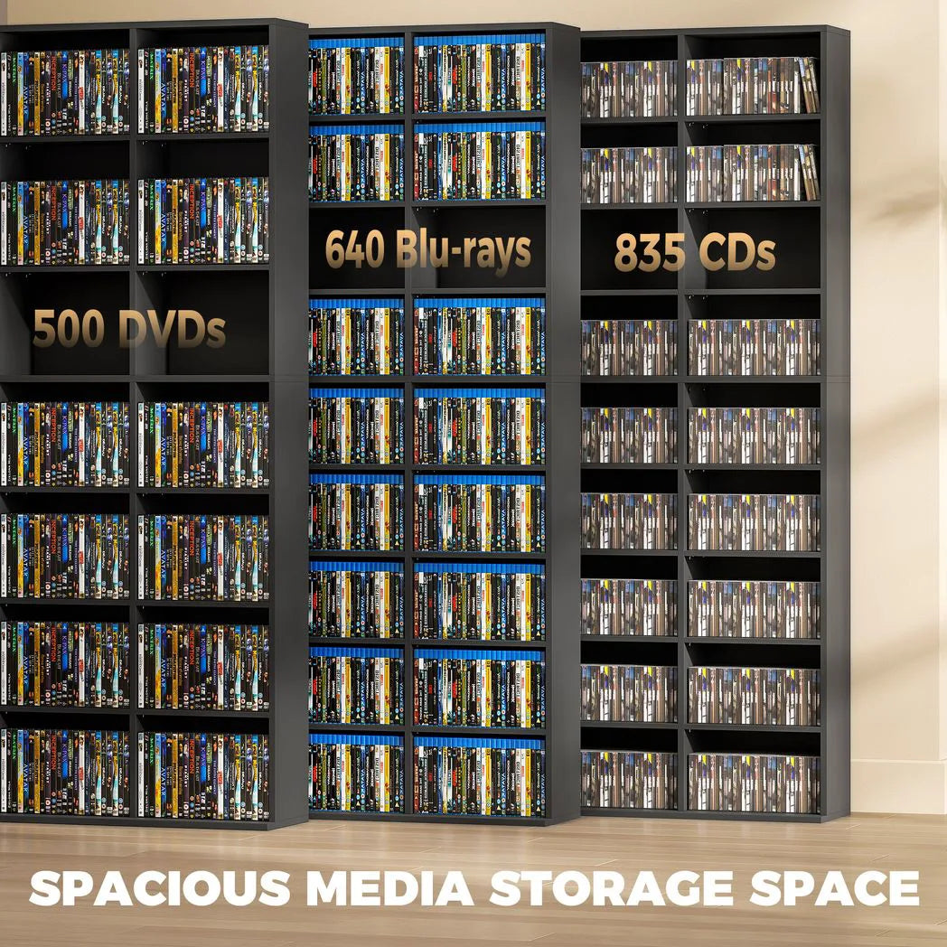 HOMCOM CD and DVD Storage Tower with 27 Compartments and 21 Adjustable Shelves – Media Rack, Black