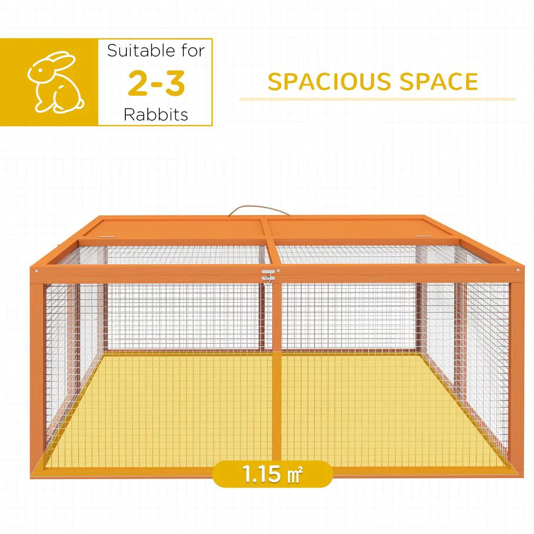 PawHut Wooden Folding Rabbit Hutch for 2–3 Rabbits with Built-In Handle – Outdoor Guinea Pig Run, Orange