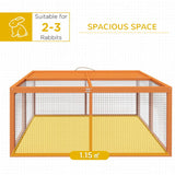 PawHut Wooden Folding Rabbit Hutch for 2–3 Rabbits with Built-In Handle – Outdoor Guinea Pig Run, Orange