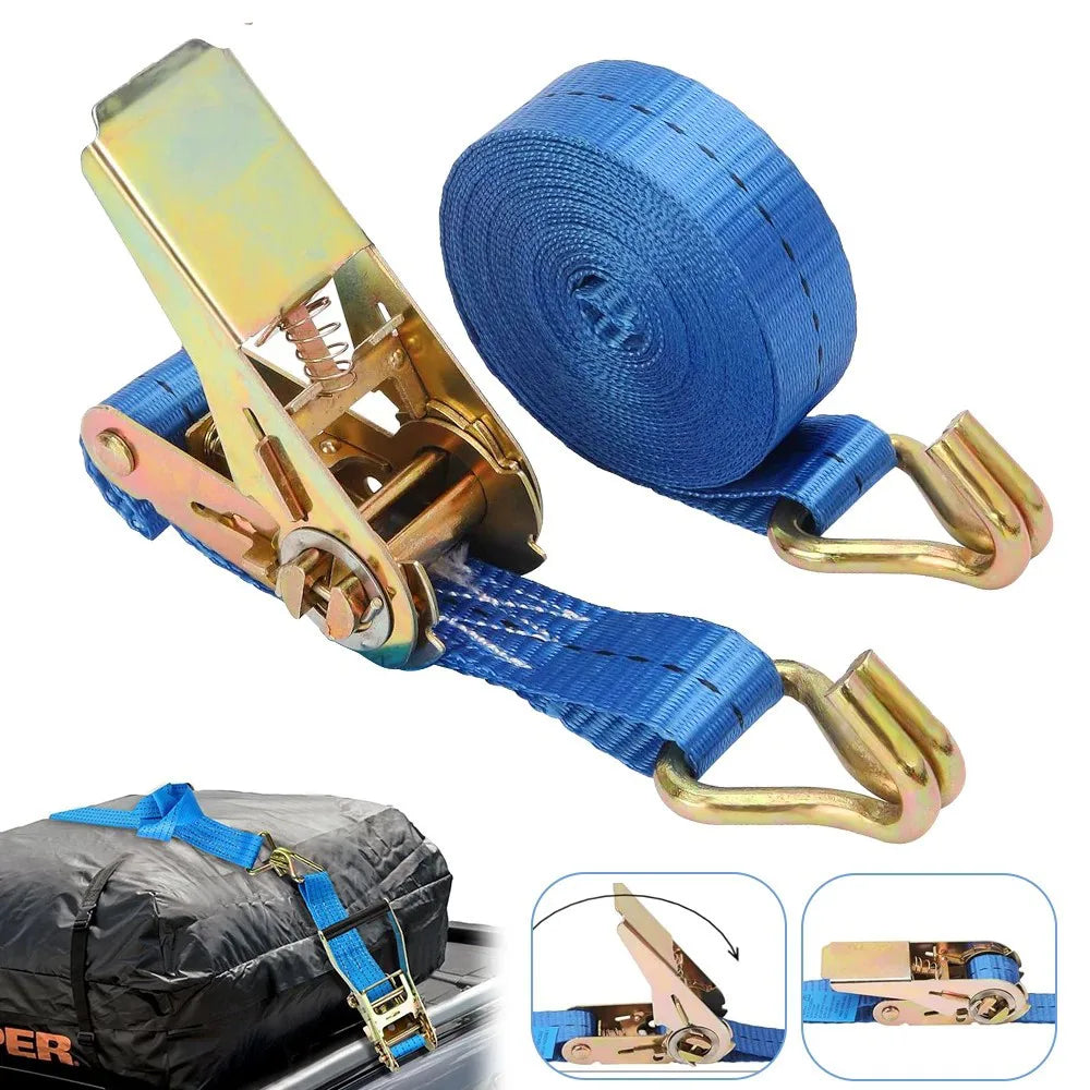 4 Pack Heavy Duty Ratchet Tie Down Straps with Double J-Hooks – 5m x 25mm, 1500kg Breaking Load, Blue
