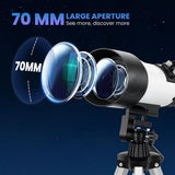 Outsunny Astronomy Telescope with 70 mm Aperture, Adjustable Tripod & Carry Bag – Beginner Stargazing, White