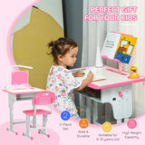 HOMCOM Kids Desk and Chair Set with Adjustable Height, Drawer & Book Stand – Study Table, Ages 6-12, Pink