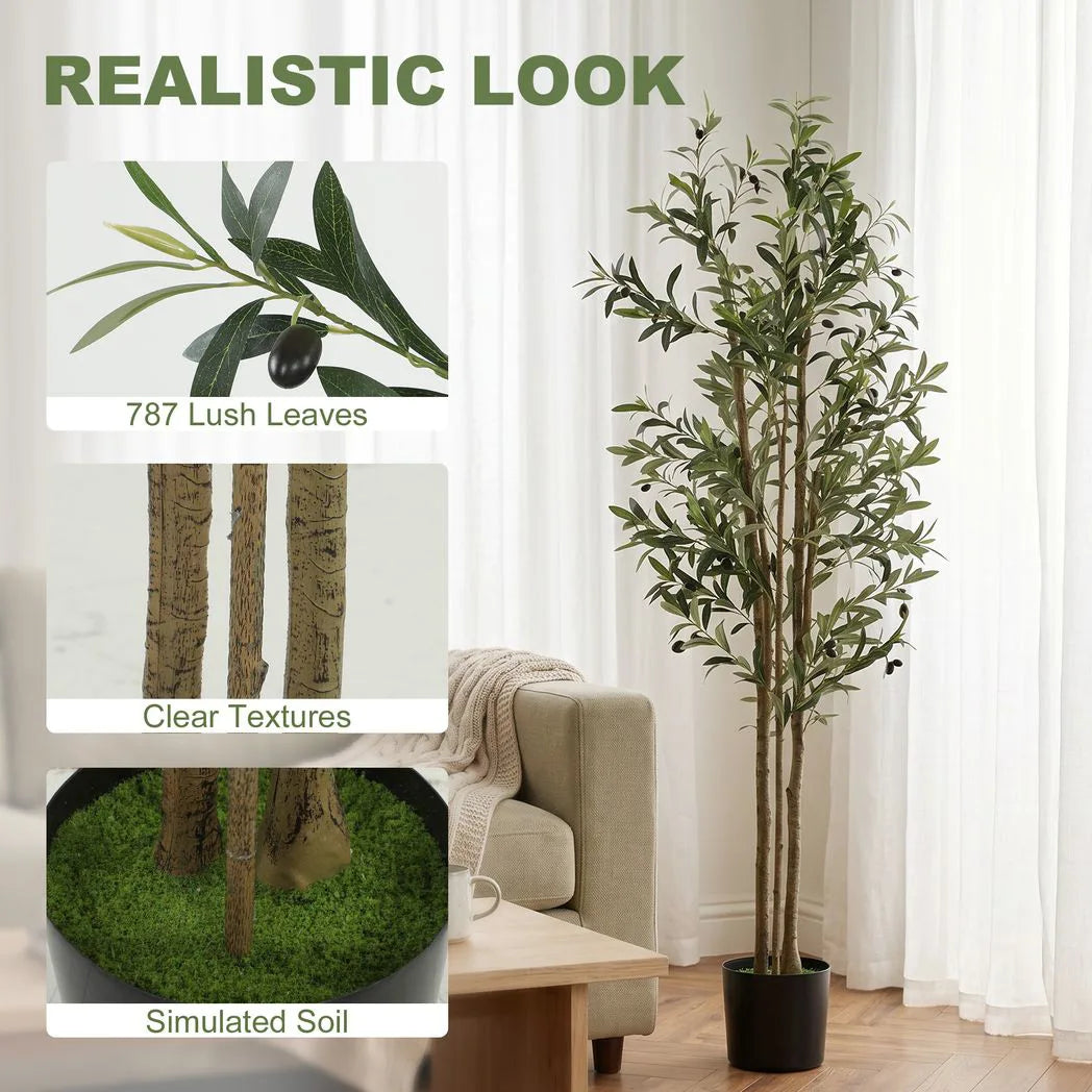 HOMCOM Decorative Artificial Plant, 175 cm Silk Olive Tree with 787 Leaves in Cement Pot, Fake Plant
