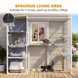PawHut 4-Tier Wooden Catio Outdoor Cat Enclosure with Sun Roof, Resting Rooms, 3 Platforms & Window, Grey