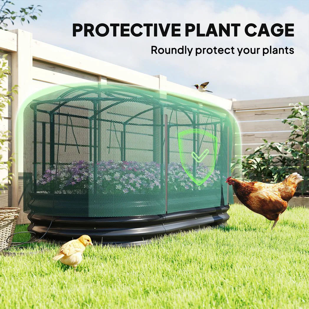 Outsunny Galvanised Raised Garden Bed Kit with Self-Watering System and Mesh Cover, 6 x 3ft – Dark Grey and Green