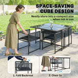 Outsunny 5 Piece Garden Dining Set for 4 with Glass-Top Table and Foldable Backrest Chairs – Outdoor Patio Cube Set, Dark Grey
