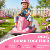 AIYAPLAY Kids Electric Bumper Car with 360° Spin, LED Lights and Music – Ride On Waltzer for Ages 3-8, Pink