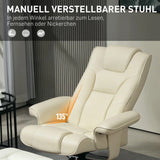 HOMCOM Faux Leather Manual Recliner Armchair and Footstool Set with Rocking Motion – Cream White