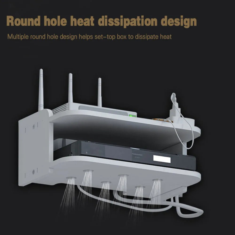 Wall-Mounted Double-Layer Router Storage Shelf – Floating Rack for TV Box, DVD and Game Console, White