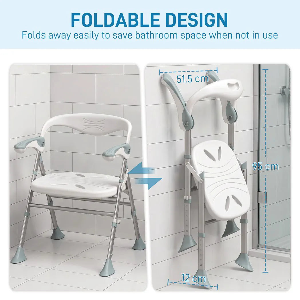 HOMCOM Foldable Shower Chair with Flip-Up Armrests, Adjustable Height & Non-Slip Feet, 136 kg