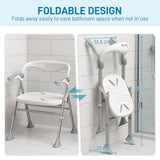 HOMCOM Foldable Shower Chair with Flip-Up Armrests, Adjustable Height & Non-Slip Feet, 136 kg