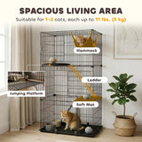 PawHut 3-Tier Large Cat Cage with Hammock, Platforms, Tray and Cushions – Detachable Metal Kennel for 1–2 Cats