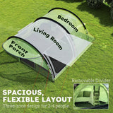 Outsunny 4 Person Family Camping Tent with 2 Rooms & Sewn-In Groundsheet – Waterproof Tunnel Tent, Green & Grey