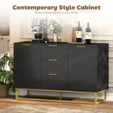 HOMCOM Sideboard with 3 Drawers, 2-Door Cabinet and Adjustable Shelves, Gold-Tone Base, Black