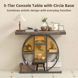 HOMCOM Industrial Console Table with 6 Open Shelves – Hallway Entryway Table with Metal Frame, Rustic Brown