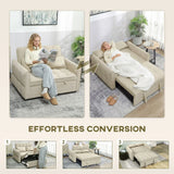 HOMCOM 2 Seater Sofa Bed with Click-Clack Backrest and 2 Pillows – 3-in-1 Convertible Sleeper Sofa, Light Brown