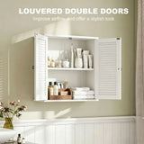 HOMCOM Wall Mounted Bathroom Cabinet with Louvred Doors and Adjustable Shelf – Storage Cupboard, White