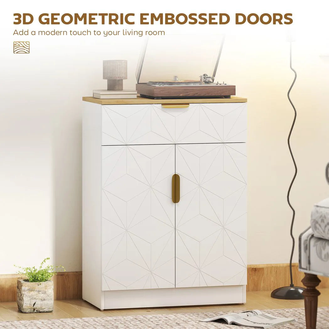 HOMCOM Modern Sideboard Storage Cabinet with Drawer and Adjustable Shelf, 82 x 60cm, White