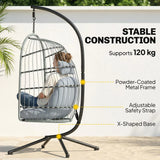 Outsunny Hanging Egg Chair with Stand – Indoor Outdoor Swing Chair with Foldable Basket, Cushions & Safety Strap, Light Grey