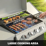 Outsunny 4 Burner Gas BBQ Grill with Side Burner, Lid & Built-in Thermometer – Portable Steel Propane Barbecue on Wheels