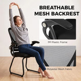 HOMCOM Reception Chair with Mesh Backrest and Flip-Up Armrests – Wheelless Office Chair, Steel Legs, Black