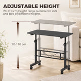 HOMCOM Overbed Table with Height Adjustment and Wheels, 80 x 40 cm – Sofa Side Table and Laptop Desk, Black