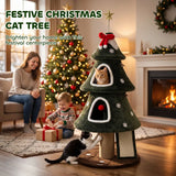 PawHut Christmas Cat Tree with Dual Condos, Sisal Ladder & Anti-Tip Rope – 132 cm Festive Cat Tower