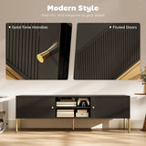 HOMCOM TV Stand for TVs up to 65" with 2 Open Shelves, 2 Cabinets and Gold Steel Legs – Black