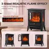 HOMCOM 3-Sided Electric Fireplace Stove, 1000W/2000W Freestanding Heater with 3D Flame Log – Black