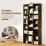 HOMCOM 21-Compartment Tall Bookshelf with 10 Adjustable Shelves and Anti-Tipping Hardware – Brown