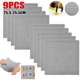 9 Piece Building Brick Baseplate Set, 25.5 x 25.5cm – Compatible Toy Base Boards, Multicolour