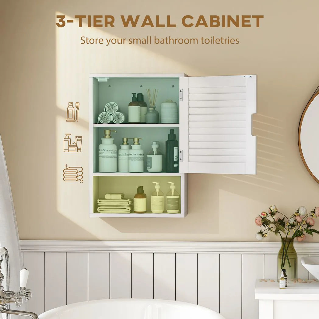 HOMCOM Wall Mounted Bathroom Cabinet with Adjustable Shelves – 40 cm Louvred Door Storage, White