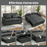 HOMCOM Three-Way Two-Seater Sofa Bed with Click-Clack Reclining Back – Pull-Out Guest Bed, Charcoal Grey