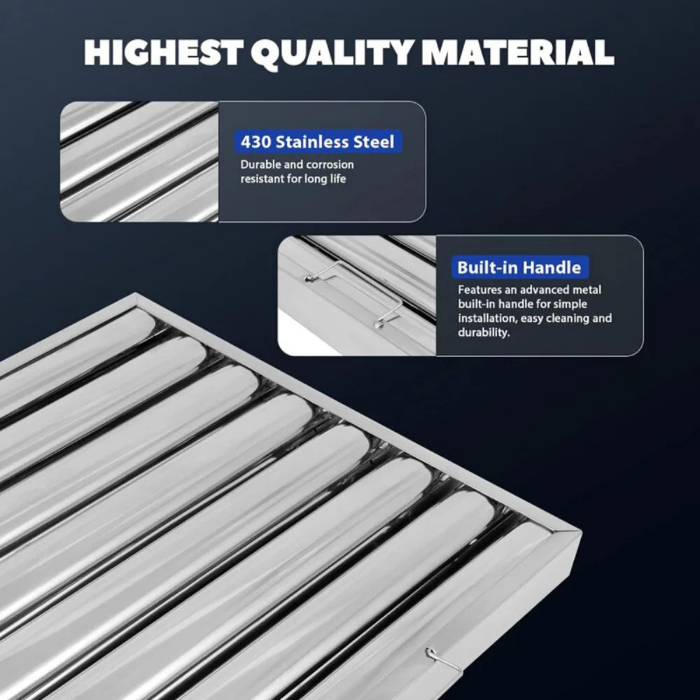 Stainless Steel Grease Baffle Filter with Handles – Catering Kitchen Extraction Hood Canopy, 495 x 495 mm