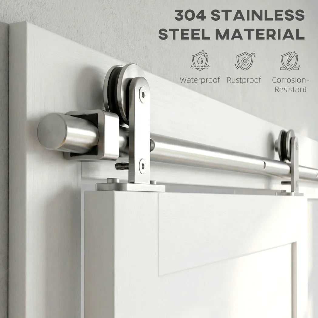 HOMCOM Sliding Door Hardware Kit with 152cm Track, Silent Pulleys & 304 Stainless Steel – Heavy Duty, Silver
