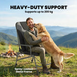 Outsunny Reclining Camping Chair with Padded Seat, Wide Armrests & Adjustable Legs – Folding Fishing Chair, Black