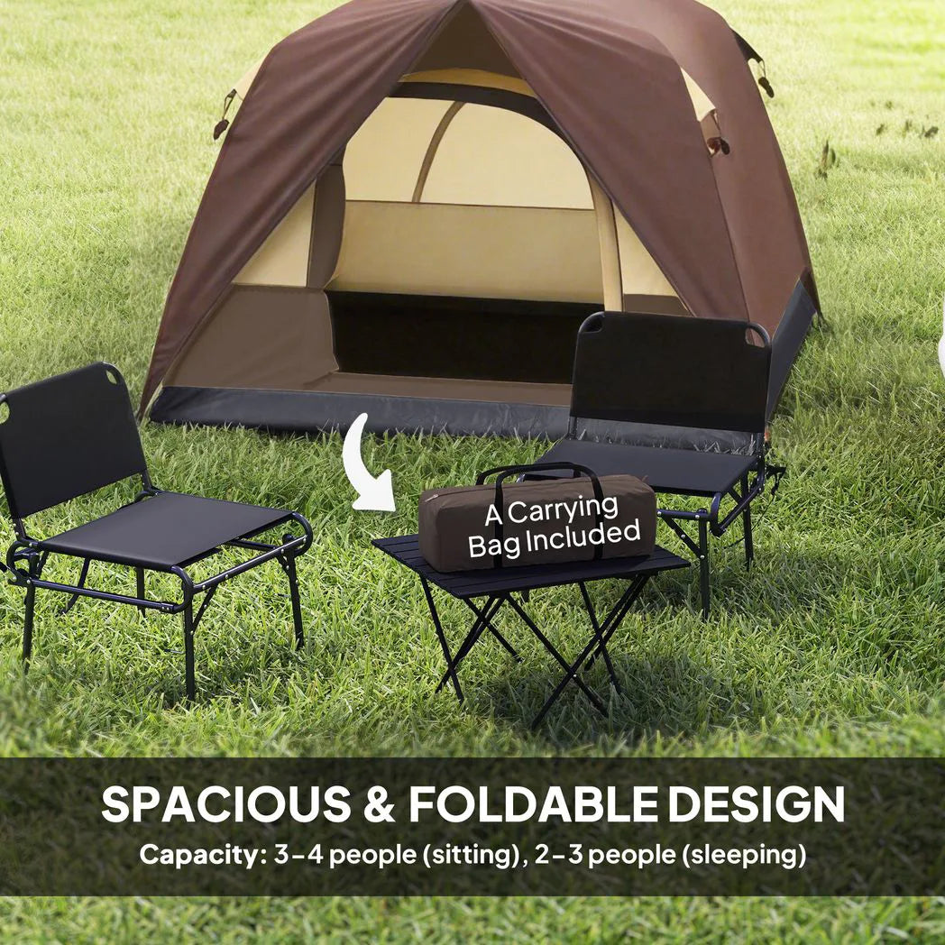 Outsunny 2-3 Man Dome Camping Tent with Sewn-in Groundsheet & Mesh Windows – Easy Set Up, 3000mm, Brown