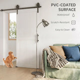 HOMCOM 183cm Sliding Barn Door Kit with Track, Rollers, Floor Guide and Handle – Space-Saving PVC-Coated Door, White