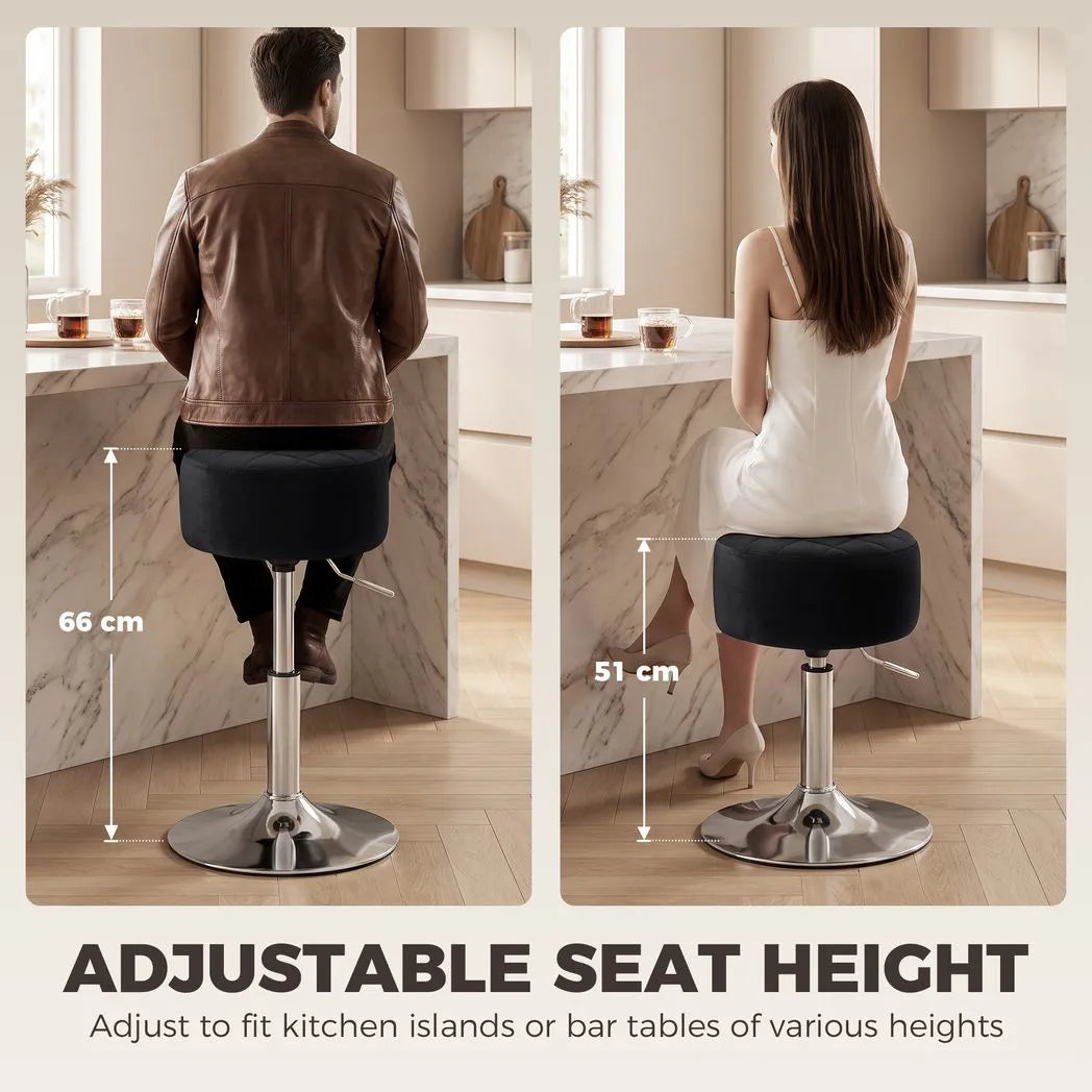 HOMCOM Adjustable Swivel Bar Stool with Velvet-Feel Padded Seat and Round Base – Kitchen Breakfast Stool, Black