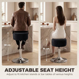 HOMCOM Adjustable Swivel Bar Stool with Velvet-Feel Padded Seat and Round Base – Kitchen Breakfast Stool, Black