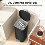 HOMCOM 30L Compact Kitchen Pedal Bin with Soft-Close and Stay-Open Lid – Removable Bucket, Black