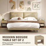HOMCOM Set of 2 Bedside Tables with Silent Drawer and Open Shelf – Nordic Style Nightstands, Natural