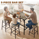 HOMCOM 5 Piece Industrial Bar Table Set with 4 Stools – Powder-Coated Steel Frame Dining Set, Grey Wood Effect