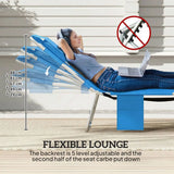 Outsunny Set of 2 Folding Sun Loungers, 5-Position Adjustable with Face Hole and Side Pocket, Blue