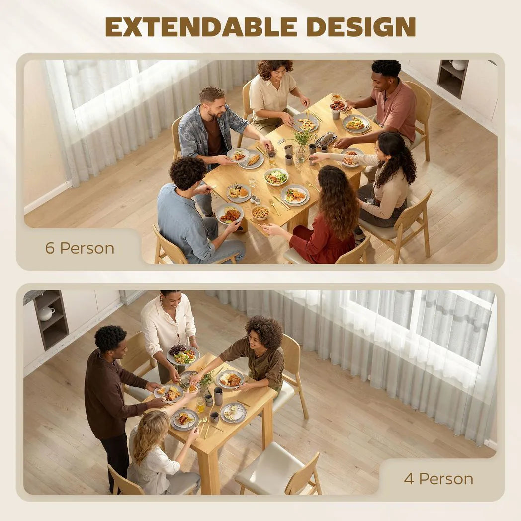 HOMCOM Folding Dining Table for 4-6 – Extendable Drop Leaf Kitchen Table for Small Spaces, Natural