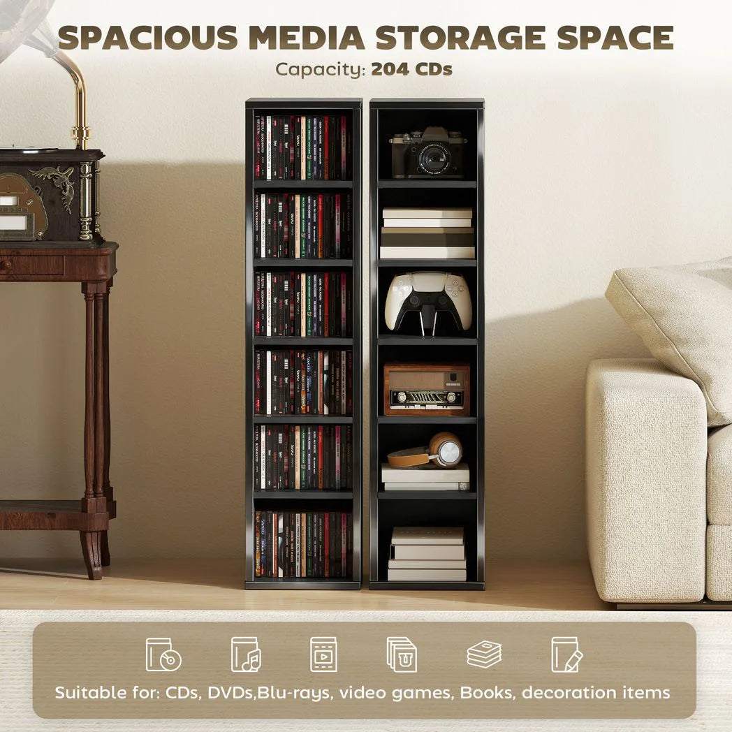 HOMCOM Set of 2 CD Media Storage Towers with Adjustable Shelves – Slim DVD and Blu-ray Display Racks, High Gloss Black