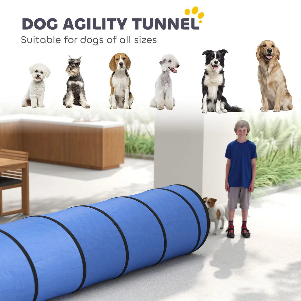 PawHut 500 x 60 cm Dog Agility Tunnel with 6 Pegs and Bag – Foldable, Tear-Resistant Garden Play, Blue